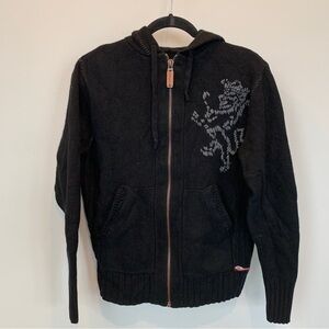 Union Wool Cashmere Black Full Zip Sweater with‎ Hood Size S